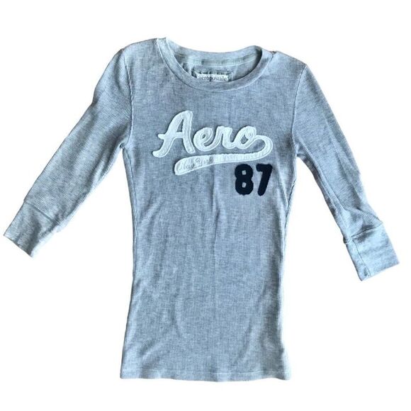 Women's Y2K Aeropostale Gray Casual Fitted Long Sleeve Graphic Shirt / Medium - Picture 5 of 6